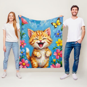 Happy Kitty Garden Fleece Blanket
