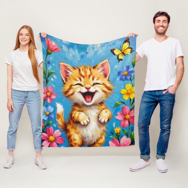 Happy Kitty Garden Fleece Blanket (In Situ)