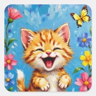 Happy Kitty Garden Square Sticker