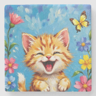 Happy Kitty Garden Stone Coaster
