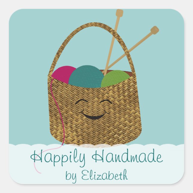 Happy Knitter's Basket Personalised Stickers (Front)