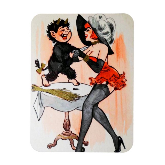 Happy Krampus with Temptress Vintage Christmas Magnet (Vertical)