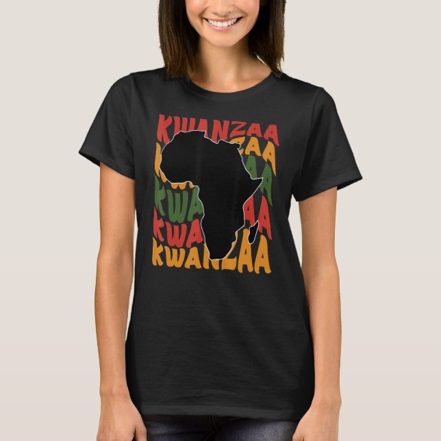 Happy Kwanzaa African Map Kinara Candles Celebrati T-Shirt (Front)