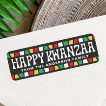 Happy Kwanzaa African mosaic borders custom name