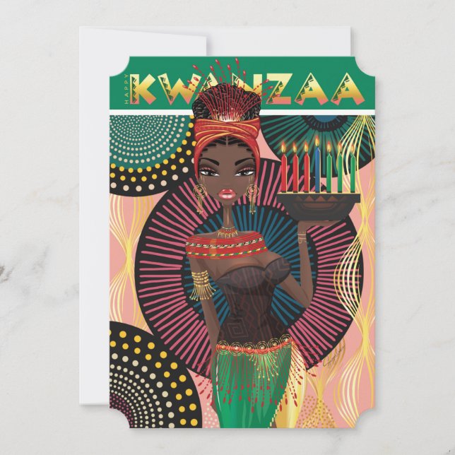 Happy Kwanzaa Beautiful African Girl Holiday Card (Front)