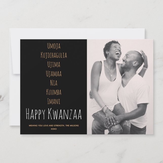 Happy Kwanzaa Black Brown White Principles Photo Holiday Card (Front)