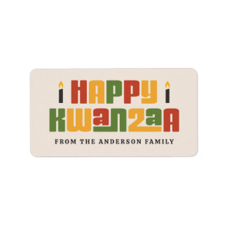 Happy Kwanzaa black candle custom name text Label