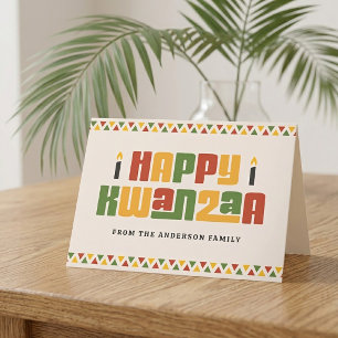 Happy Kwanzaa black candle red green yellow border Holiday Card