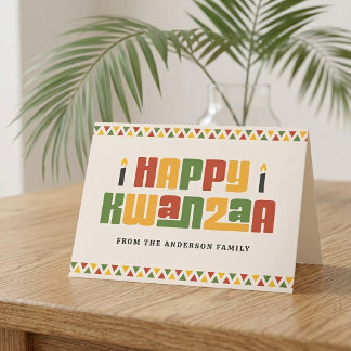 Happy Kwanzaa black candle red green yellow border Holiday Card