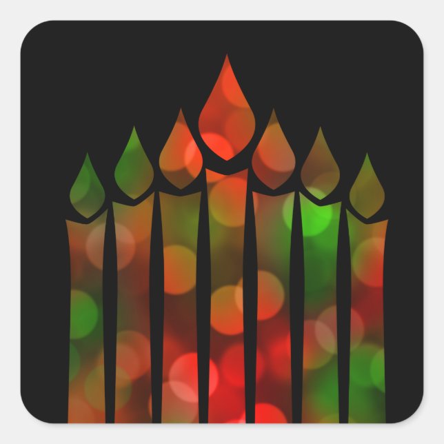 Happy Kwanzaa Bokeh Kinara Square Sticker (Front)