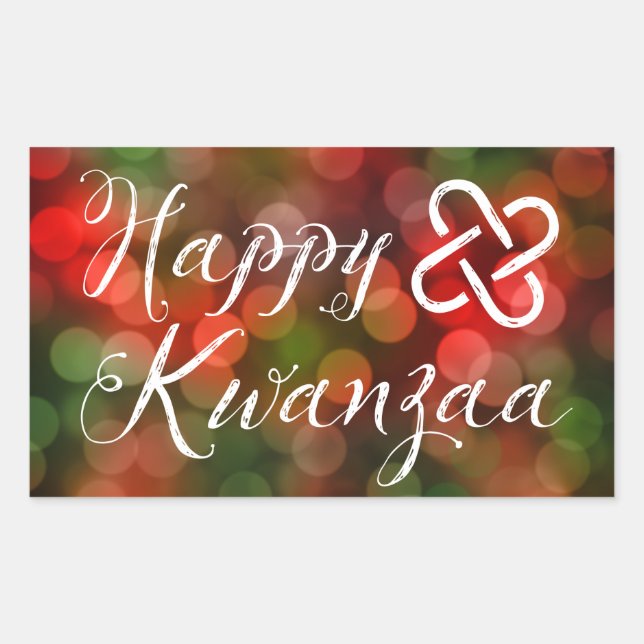 Happy Kwanzaa Bokeh Umoja Lights Rectangular Sticker (Front)