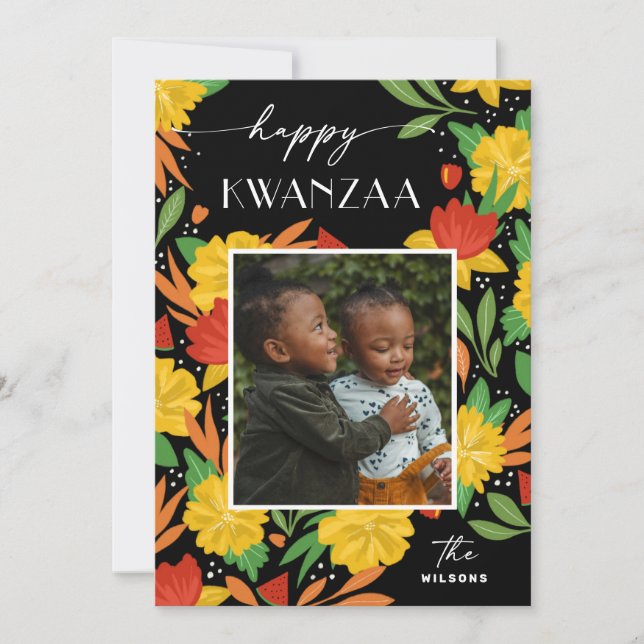 Happy Kwanzaa. Bright botanical floral photo Holiday Card (Front)