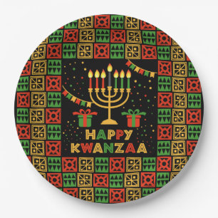 Happy Kwanzaa Candles Red Black Green Yellow 9"    Paper Plate