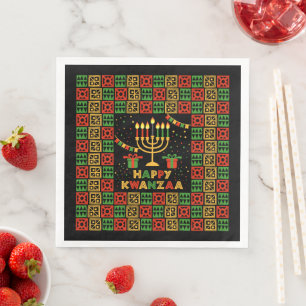 Happy Kwanzaa Candles Red Black Green Yellow   Napkin