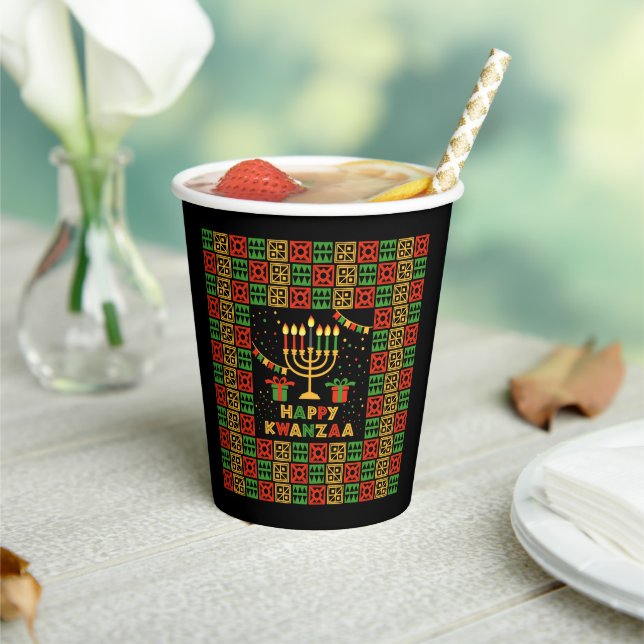 Happy Kwanzaa Candles Red Black Green Yellow Paper Cups (Insitu)