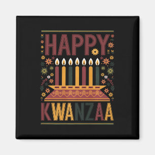 Happy Kwanzaa Celebration Kinara Candles And Flowe Magnet