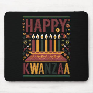 Happy Kwanzaa Celebration Kinara Candles And Flowe Mouse Mat