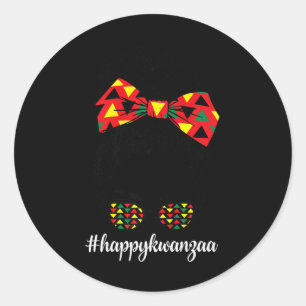 Happy Kwanzaa Christmas Girl Messy Bun Black Women Classic Round Sticker