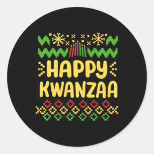 Happy Kwanzaa Christmas Ugly Sweater Style African Classic Round Sticker
