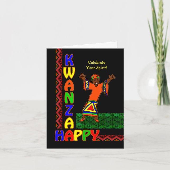 Happy Kwanzaa, Colorful Dancing Woman, Patterns Card (Front)