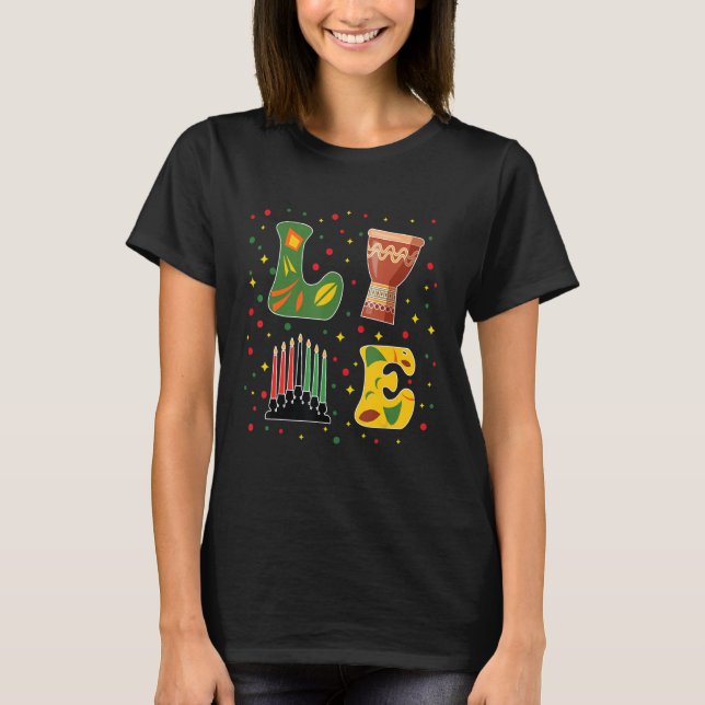Happy Kwanzaa Drum Kinara Seven Candles Africa Cel T-Shirt (Front)