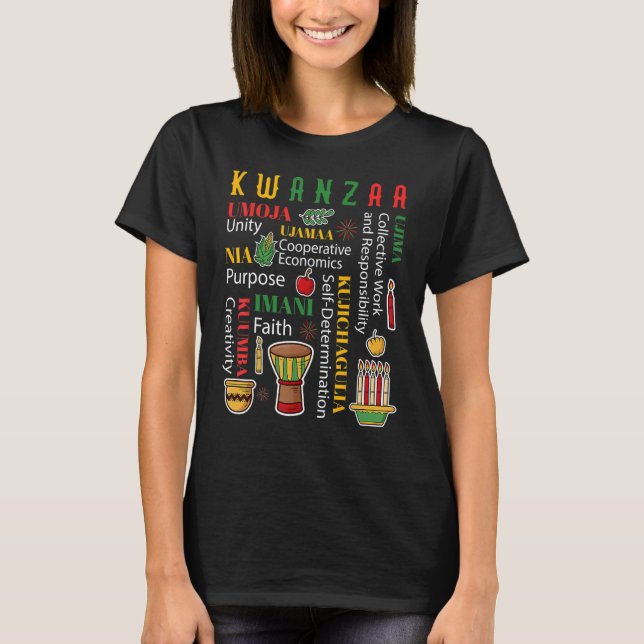 Happy Kwanzaa Drum Kinara Seven Candles Africa T-Shirt (Front)