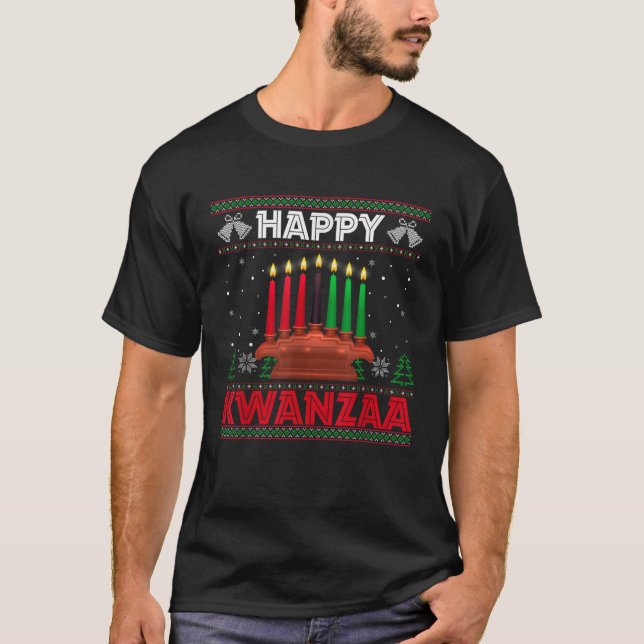 Happy Kwanzaa Kinara African American Ugly Christm T-Shirt (Front)