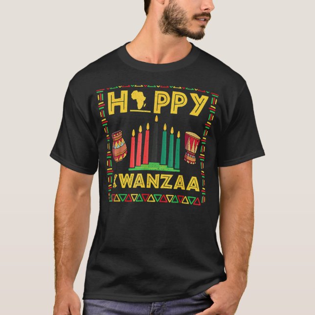 Happy Kwanzaa Kinara Candles Principles African Am T-Shirt (Front)