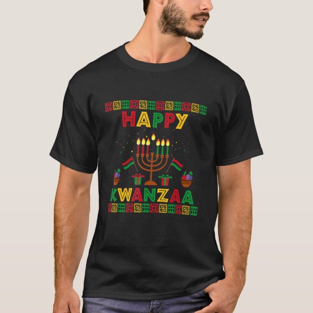 Happy Kwanzaa Kinara Candles Principles African Am T-Shirt (Front)