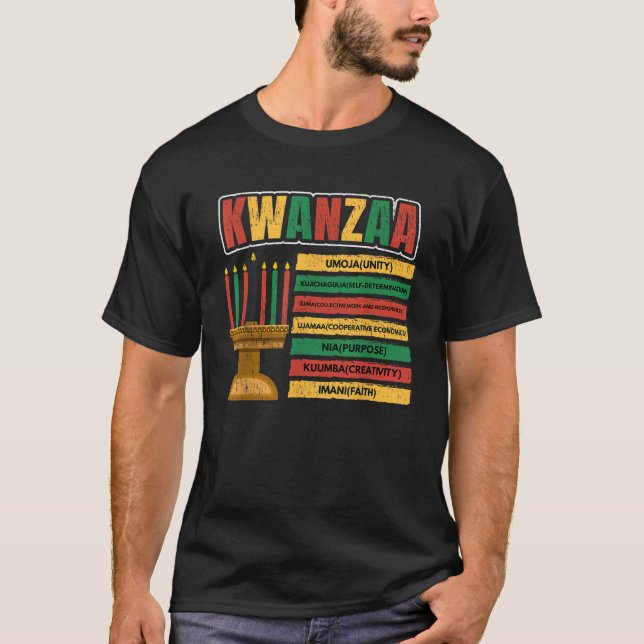 Happy Kwanzaa Kinara Candles Principles African Am T-Shirt (Front)