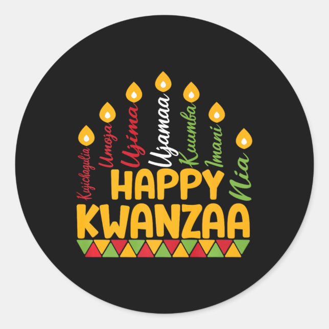Happy Kwanzaa Kinara Seven Candles Principles Of K Classic Round Sticker (Front)