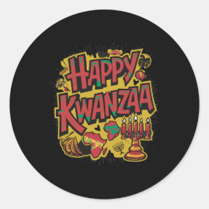 Happy Kwanzaa Kinara Seven Candles Principles Of K Classic Round Sticker
