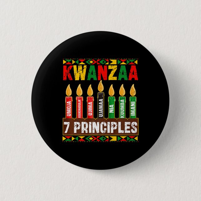 Happy Kwanzaa Kinara Seven Principles Candles Pan  6 Cm Round Badge (Front)