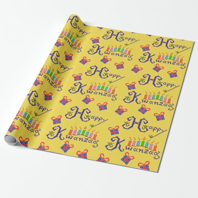 Happy Kwanzaa Patterns Wrapping Paper (Unrolled)