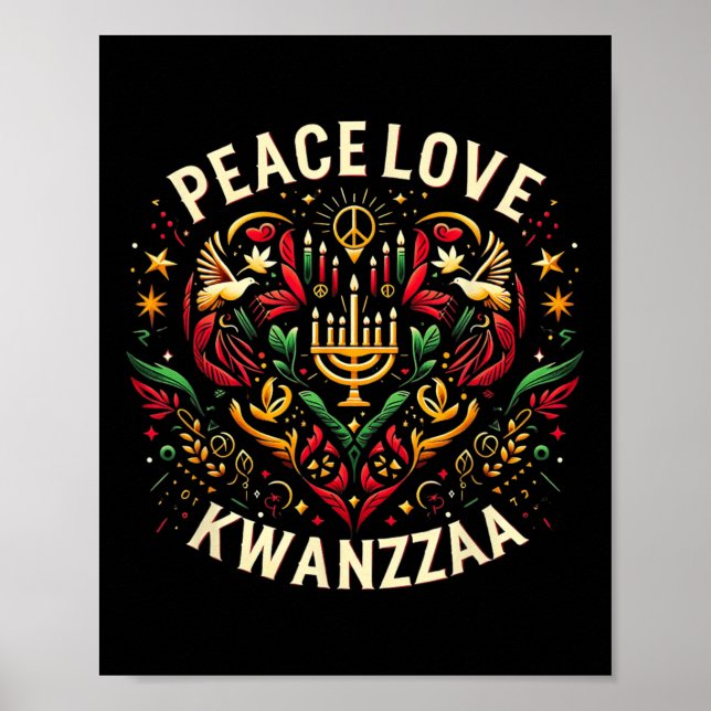 Happy Kwanzaa Peace With Love Kwanzaa African Amer Poster (Front)