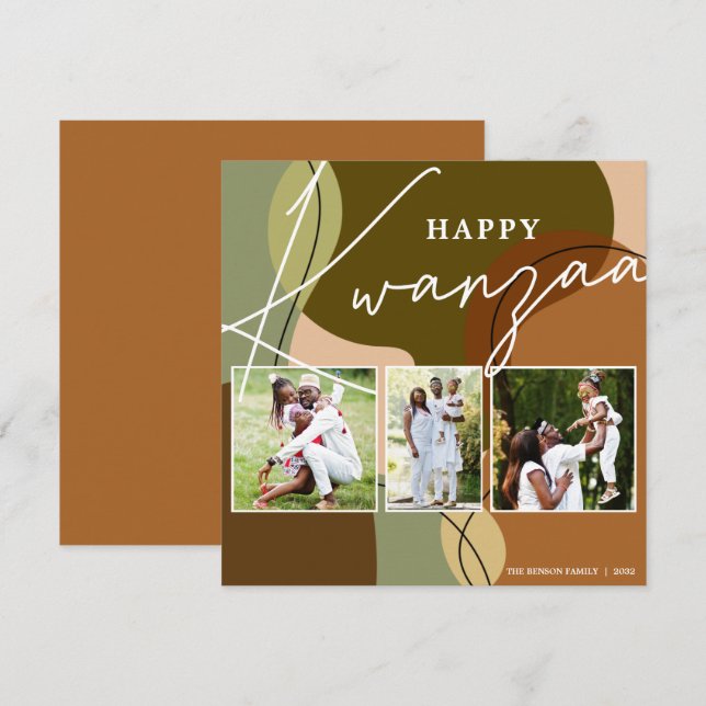 Happy Kwanzaa Photo 3 Collage Holiday Card (Front/Back)