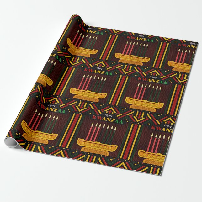 Happy Kwanzaa PopArt Wrapping Paper (Unrolled)