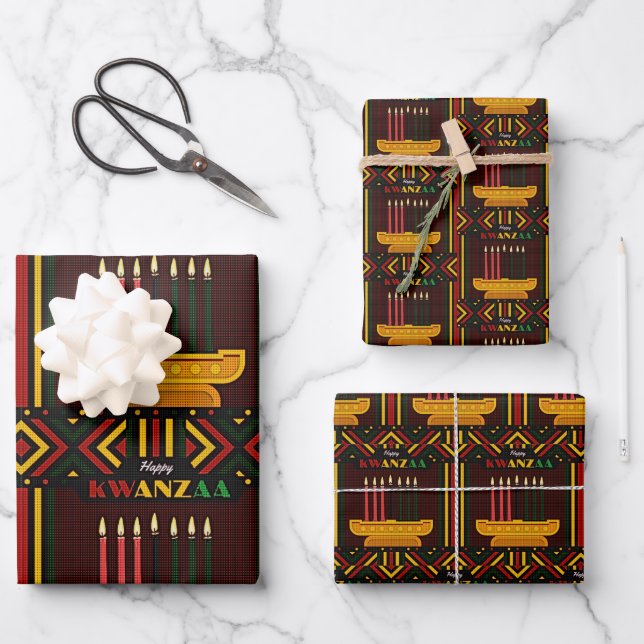 Happy Kwanzaa PopArt Wrapping Paper Sheet (Front)