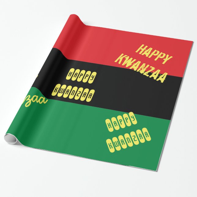Happy Kwanzaa RBG UNIA Afro-American Flag Wrapping Paper (Unrolled)
