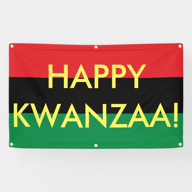 Happy Kwanzaa Red Black Green RBG UNIA Flag Banner (Horizontal)