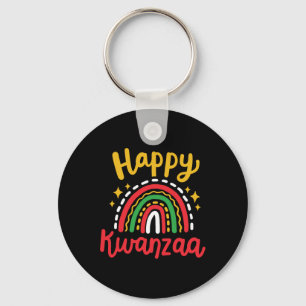 Happy Kwanzaa Retro Groovy Rainbow African America Key Ring