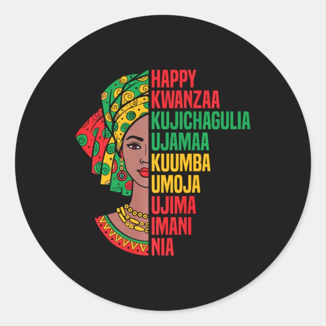 Happy Kwanzaa Seven Principles African Headwrap Gr Classic Round Sticker (Front)