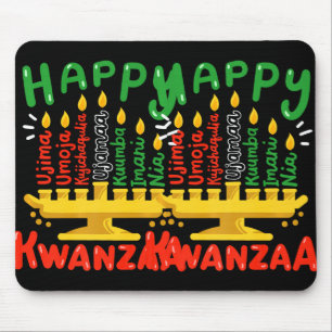 Happy Kwanzaa Seven Principles Kinara Candles Men Mouse Mat