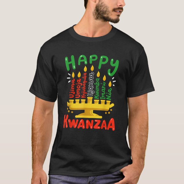 Happy Kwanzaa Seven Principles Kinara Candles Men  T-Shirt (Front)