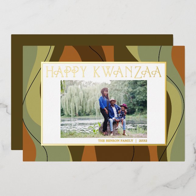 Happy Kwanzaa Single Photo Foil Holiday Card (Front/Back)