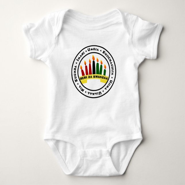 Happy Kwanzaa with 7 Principles Baby Bodysuit (Front)