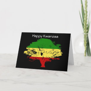 Happy Kwanzaa with tree in African colours Holiday Card