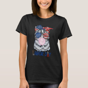 Happy Labor Day Cat Bubble Gum America Flag T-Shirt