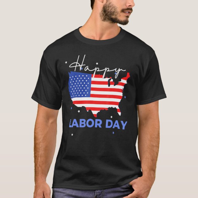 Happy Labor Day Cool US Flag T-Shirt (Front)