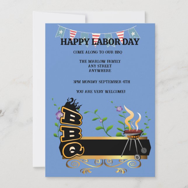 Happy Labour Day BBQ invitation (editable) (Front)